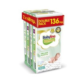 Babylino Premium Newborn Double Pack No1 (2-5kg) 2x68τμχ, 136pcs  (2 x 82650)