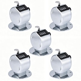 HilBeliFU 5Pcs Clicker Counter Set, 4 Digit Hand Counter Clicker with Loop, Metal Hand Tally Counter with Round Base for Sports, Events, Game, Scores, Golf, Silver