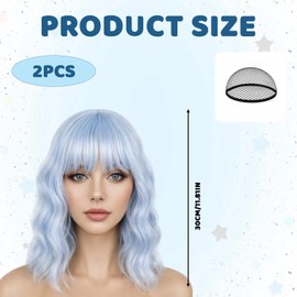 2 Pcs Blue Wigs Set, Blue Wigs for Women with Fringe, Ideal for Themed Costume Events, Cosplay Conventions, Carnival and Halloween Parties