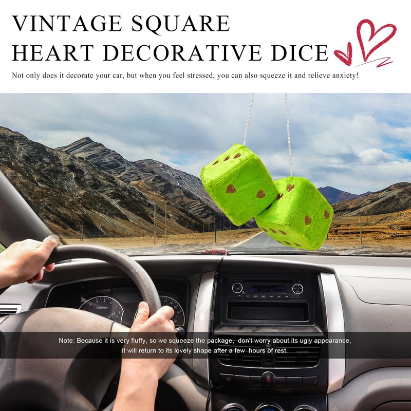 Gasedin 1 Pair Fuzzy Plush Dice for Car Mirror, 3''