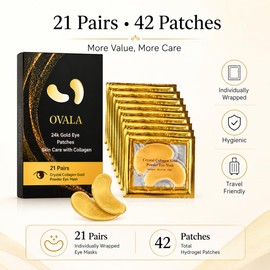 21 Pairs Gold Eye Mask Collagen Eye Gel Pads Under Eye Mask for Puffiness and Dark Circle Under Eye Patches for Women and Men, 24k Gold (21 Pairs Boxed)