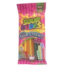World Confections Sour Dudes Sour Dudes Filled Sour Straws 4 oz Fun Fruit Flavors Sweet & Sour Chewy Candy