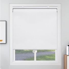 SHADEMOON Cordless 100% Blackout Window Roller Shades, Room Darkening Spring System Indoor Blinds, Pull Down Thermal Insulated Fabric Curtain for Home and Office (White, Width 27", Height 72")