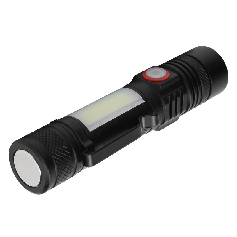 T6+COB Electric Torch Telescopic Zoom Powerful Flashlight Dual Light Sources