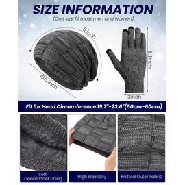 12 Pcs Winter Beanie Hats and Touch Screen Gloves Set Includes 6 Warm Beanie Slouchy Knitted Skull Hats and 6 Pairs Touchscreen Gloves for Men Women Warm Snow Cold Weather with Fleece Lined