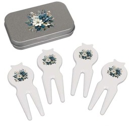 Azeeda 'Blue And White Flowers ' Golf Divot Tool/Repair Fork Gift Set (GO00068977)
