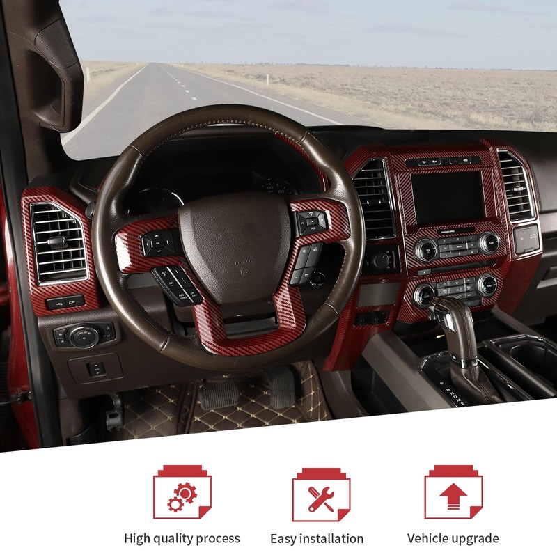 JeCar 16pcs Full Set Red Carbon Fiber Interior Trim Kit