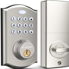 Keyless Entry Door Lock - Electronic Door Lock with Keypad, Smart Deadbolt Lock with Auto Lock, Security Waterproof Smart Lock, Easy to Install, Ideal for Front Door, Home Use, Apartment - Colour: Sand Nickel