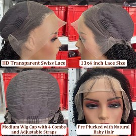 Bele Brazilian Kinky Curly Wig 13x4cm Transparent Lace Front Wig 16 Inch Kinky Curly Lace Front Human Hair Pre Curly with Baby Hair 200 Density Natural Color