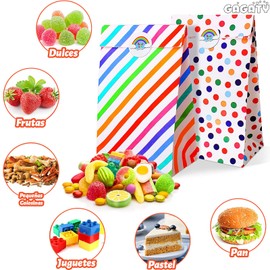 Paquete de 30 Bolsas de Regalo de Fiesta, 13 X 8 X 24cm Bolsas de Regalo de Color, Bolsas de Caramelos con Donut Pegatinas, Suministros de Fiesta para Niños con Niñas Decoraciones de Cumpleaños