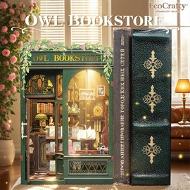 EcoCrafty Owl Bookstore DIY Miniature Booknook Wooden Furniture Kit for Adults Teens with Touch Switch & Soft Lighting Perfect Decorative Display Gift for Book Lovers Mosaic Making:_BOOKSHOP MEMORIES