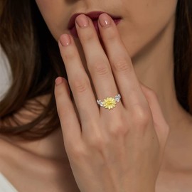 STARNNY Sunflower Ring for Women Sterling Silver You Are My Sunshine Ring Size7 necklace for Women
