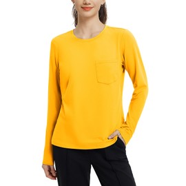 baleaf Women's Long Sleeve Workout Shirts for Women Active Tops Soft Activewear Moisture Wicking Running Clothes Travel Yellow L