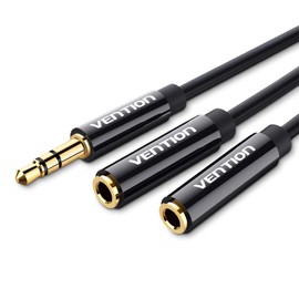 VENTION 3.5mm Audio Distribution Cable (Male and 2 Female) Audio Cable Stereo Mini Plug 0.3m Black
