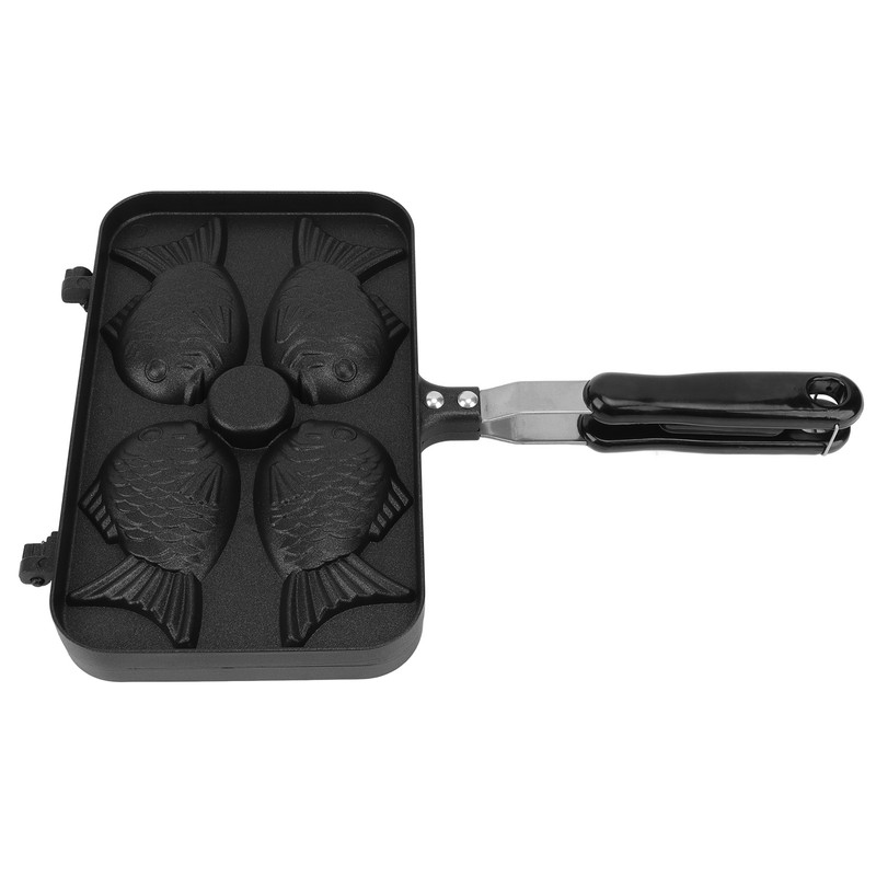 Taiyaki Frypan 4 Grids Non Stick Double Sided with Black