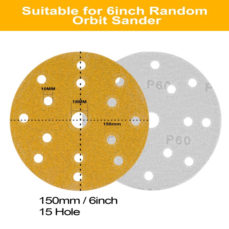 STEBRUAM 50pcs 150mm Sanding Discs,320 Grit 6 inch 15 Holes