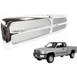 Chrome Grille Assembly - Compatible With Dodge Ram 1500 (1994-2001) & Ram 2500/3500 (1994-2002) - Chrome Frame, Honeycomb Mesh Insert