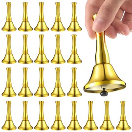 Yeshone 50 Pcs Hand Steel Call Bells Bulk Wedding Dinner Service Bells with Wood Handles for the Sick Elderly Alert Classroom Alarm, 1.97 x 3.66 Inches (Golden)