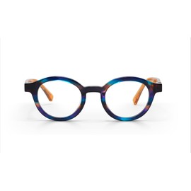 eyebobs TV Party Premium Unisex Reading Glasses, Purple and Orange Multicolor Front with Orange Crystal Temples, 2.50 Strength