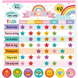 Reward Chart for Kids,Magnetic Behavior Chore Chart for Kids at Home,26 Rainbow White Chore Charts,1960 Star Stickers,56 Reward Stickers,Incentive Chore Chart to Develop Responsibility and Good Habits