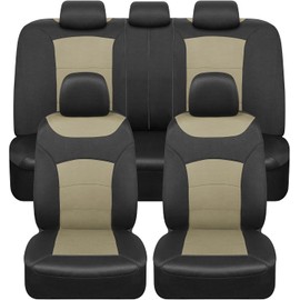BDK OS339 CarXS Turismo Juego Completo de Fundas de Asiento de Dos Tonos con Asiento Trasero Dividido para Camiones SUV, Beige