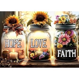 AIRDEA Wish Bottle Diamond Art Painting Kits for Adults,5D Diamond Dots Kits for Beginner,Flowers and Bottle Peinture Diamant Kits 30x40 cm