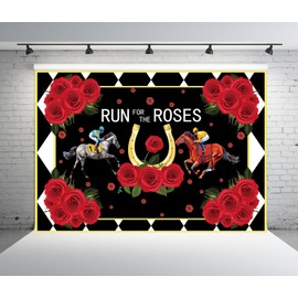 BELECO 7x5ft Fabric Run for The Roses Backdrop Derby Horse Racing Party Decorations Backdrop Horse Race Party Decor Banner Photo Booth Shoot Studio Props