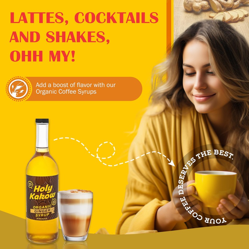 Holy Kakow Cafe Organic Ginger Syrup - Ginger Syrup, Coffee