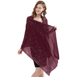 Longwu Chiffon Scarf for Women Large Sparkly Rhinestone Shawls and Wraps for Ladies, Shawls for Evening Party Dresses Wedding Proms & Parties (70x200cm)