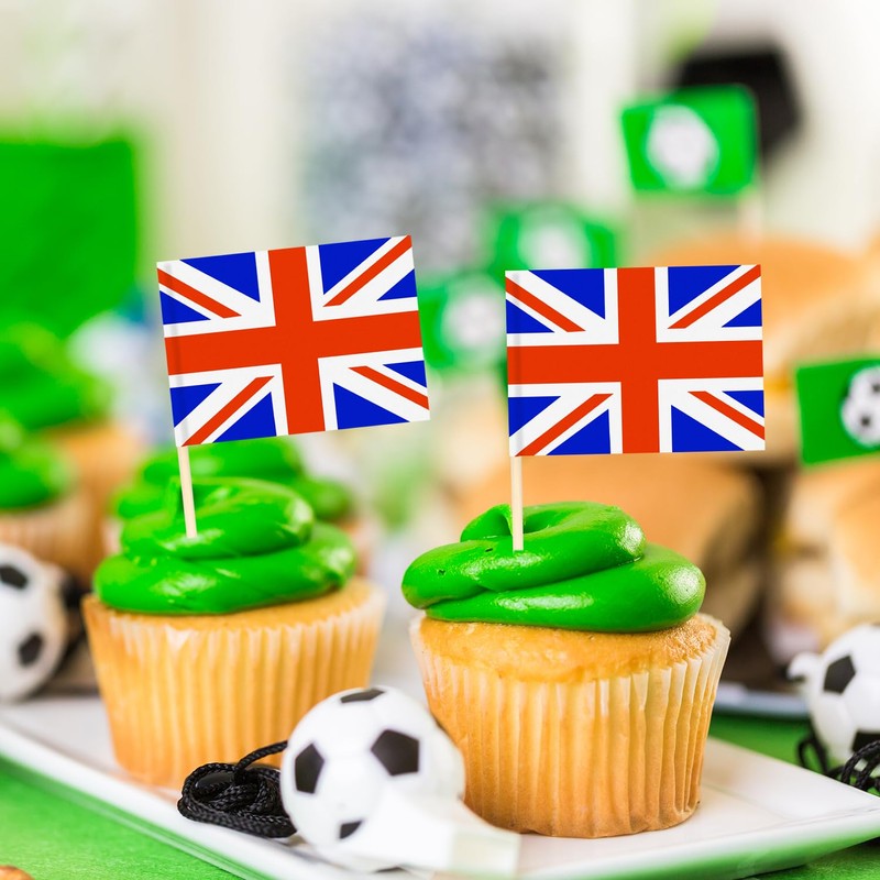 British Toothpicks Flag,100PCS Union Jack Cupcake Toppers Stick Flags Double