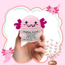 Positive Crochet Axolotl Plush, Emotional Support Stuffed Animals, Inspirational Gifts Office Desk Decor for Women for Women, Cheer Stress Relief Gifts for Adults Coworkers Friends