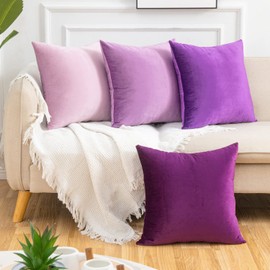 Yonous Gradient Colors Combo Set Cushion Covers, Premium Velvet Soft Square Decorative Throw Pillow for Sofa Bedroom Car, Set of 4, (18''x18'', Purple-Light Purple)