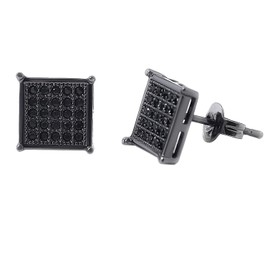 Mens Square Earrings Black Stud Diamond Crystal Big 316L Surgical Stainless Steel Post for Sensitive Ear Cool Guy Jewelry Gift Men, Women Unisex 8mm -Tarsus
