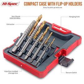 Hi-Spec 10-Piece Screw Extractor Set with HSS Drill Bit Set - Sizes 1-9 mm and 5-13 mm, Left Extractor for Damaged Screws