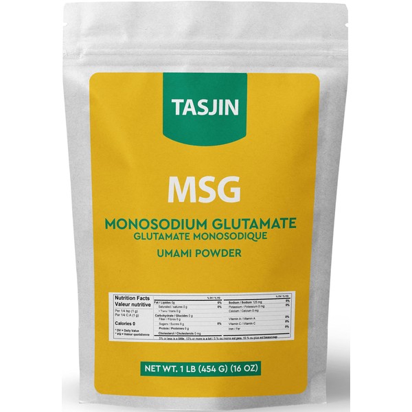 MSG by Tasjin (1 lb 452 g) Packaged in CANADA, Premium Monosodium Glutamate Powder, Umami Powder, Naturally Delicious Seasoning, Non GMO, Asian Cuisine Favourite