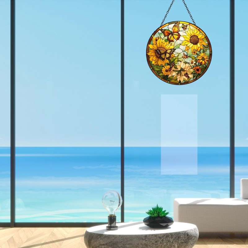 2Pcs Stained Window Hanging Sun Catcher Panel Boho Wall Art