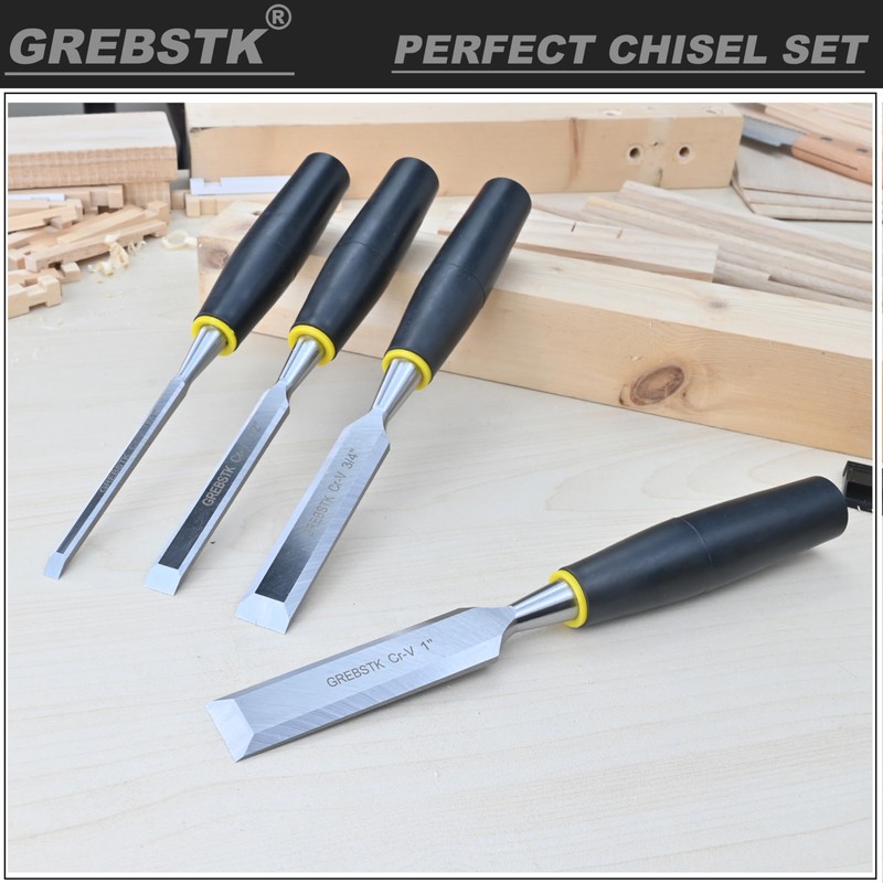 GREBSTK 9.5in Wood Chisel Set for Woodworking, 4pcs Chrome Vanadium