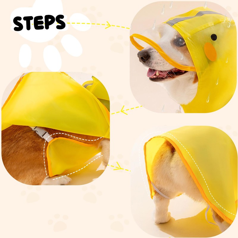 Scheppend Dog Raincoat,Adjustable Waterproof Cloak Pet Hooded Raincoat Jacket,Cute Yellow