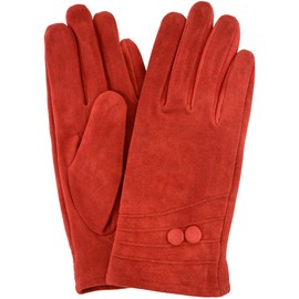 SNUGRUGS Ladies Suede Gloves with Fleece Lining and Two Button Design - Cherry Red - Small (6.5")