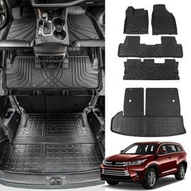 Bomely Floor Mats Compatible with 2014-2019 Toyota Highlander Cargo Liner TPE Back Seat Cover Protector 2018 7 Seats Highlander Accessories (2014-2019,Floor Mats+Trunk Mat with Backrest Mat)
