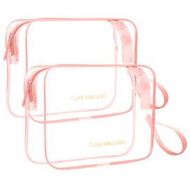 Icramsy Clear Makeup Bag,2 Pack TSA Approved Toiletry Bag Travel Toiletry Bag Hanging Makeup Cosmetic bag for Women Men (Pink)