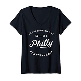 Womens Classic Retro Vintage Philly City Of Brotherly Love Novelty V-Neck T-Shirt
