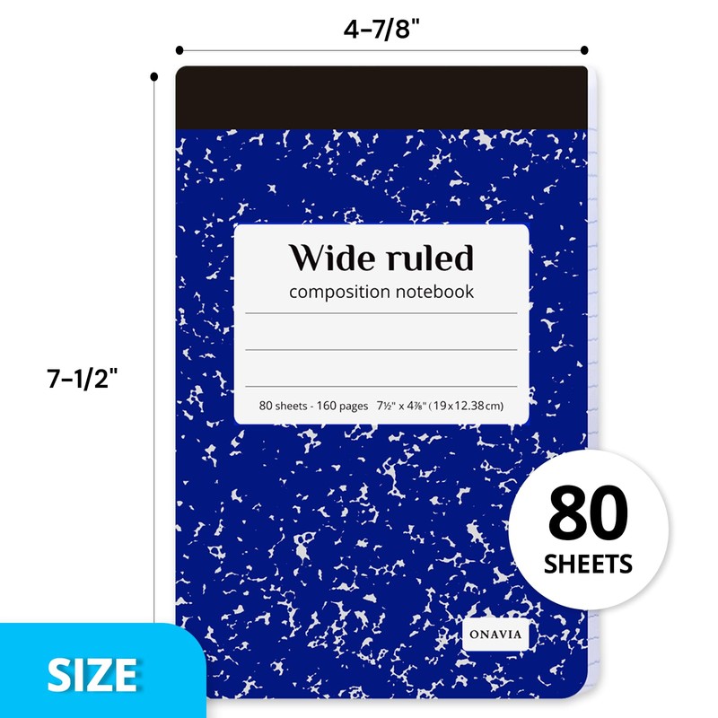 ONAVIA Mini Composition Notebooks, Wide Ruled, 160 Pages, 6 Pack,