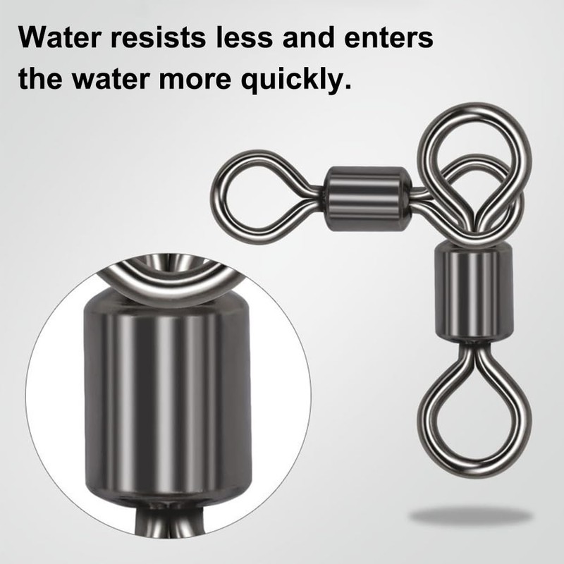 TopHomer 50Pcs 3 Way Swivel Barrel Swivel Catfish Swivels Hook