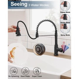 HOIGY Black Kitchen Faucet with Pull Down Sprayer, 3-Function Kitchen Faucets Stainless Steel, 1 or 3 Hole Single Handle Kitchen Sink Faucet, High Arc Faucet for Kitchen Sink with 10 Ins Deck Plate
