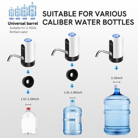 Automatic Water Dispenser, USB Charging Distributor, Removable and Convenient for Use in Bottled Water, Portable for 5.8/10/12/13/20 Litre Bottles (White with Light)