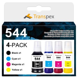 Transpex 544 Ink Refill Bottles 4 Pack Compatible with T544120 T544220 T544320 T544420 Replacement for L1210 L1250 L3110 L3150 L3160 L3210 L3250 L3251 L3260 L5290 L5590 (4 Pack)