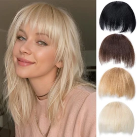 PARXITN Clip-In Bangs, Real Hair Front Fringe, Unique Irregular Fringe Hair Extensions, Chestnut Brown Fringe Hair for Women