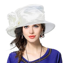 VECRY Lady Derby Dress Church Cloche Hat Bow Bucket Wedding Bowler Hats (Floral-Cream)