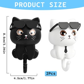 2 Pcs Interesting Cat Key Holder Creative Cat Key Supplies, Cat Key Holder, Cute Cat Key Hook with Sunglasses, Wall Mounted Kitten Gravitys Hook, For Towel Backpack Hat Scarf Hanging Decorations